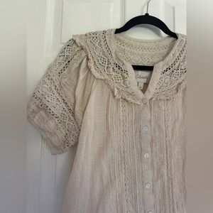 NWT Cleobella Womens Cream Button Up Organic Cotton Crochet Mabel Blouse M Top